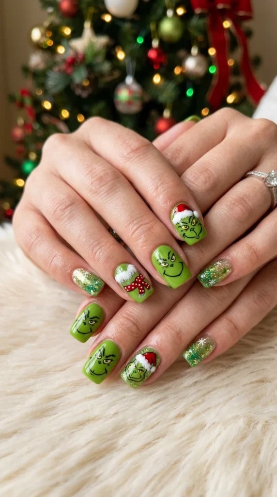 Grinch Green Holiday Nails