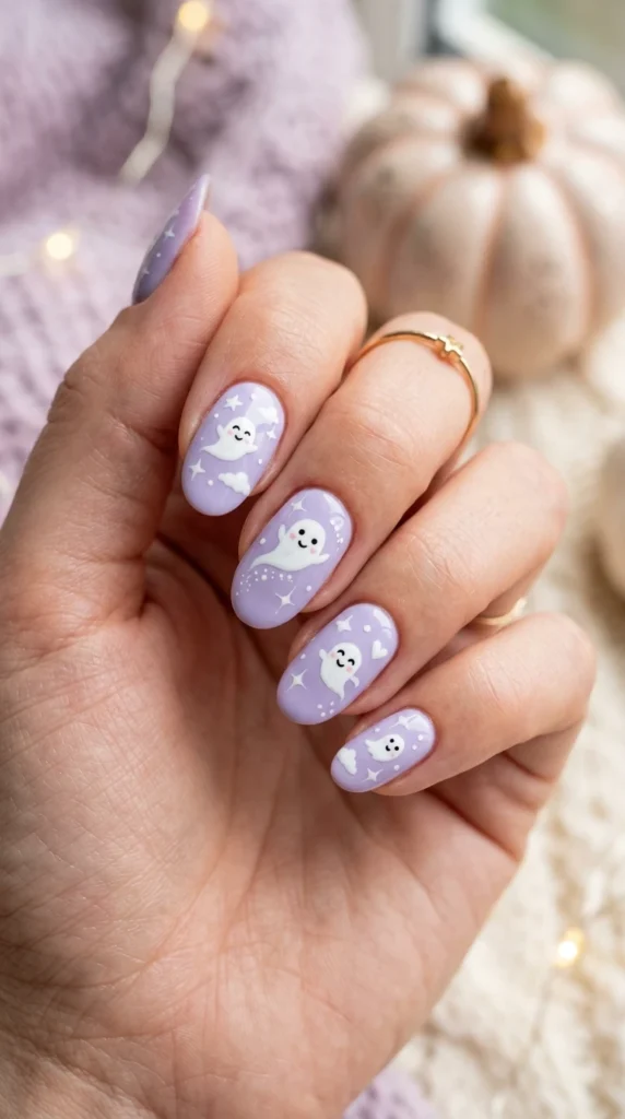 Pastel Ghost Cute Halloween Nails