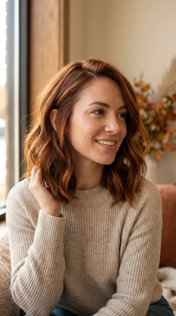 29. Cinnamon Spice Lob: Medium Length Warm Style & Color