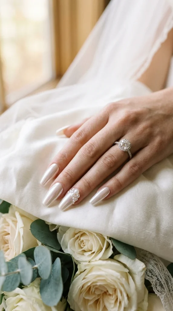 Shimmering Pearl Bridal Nails