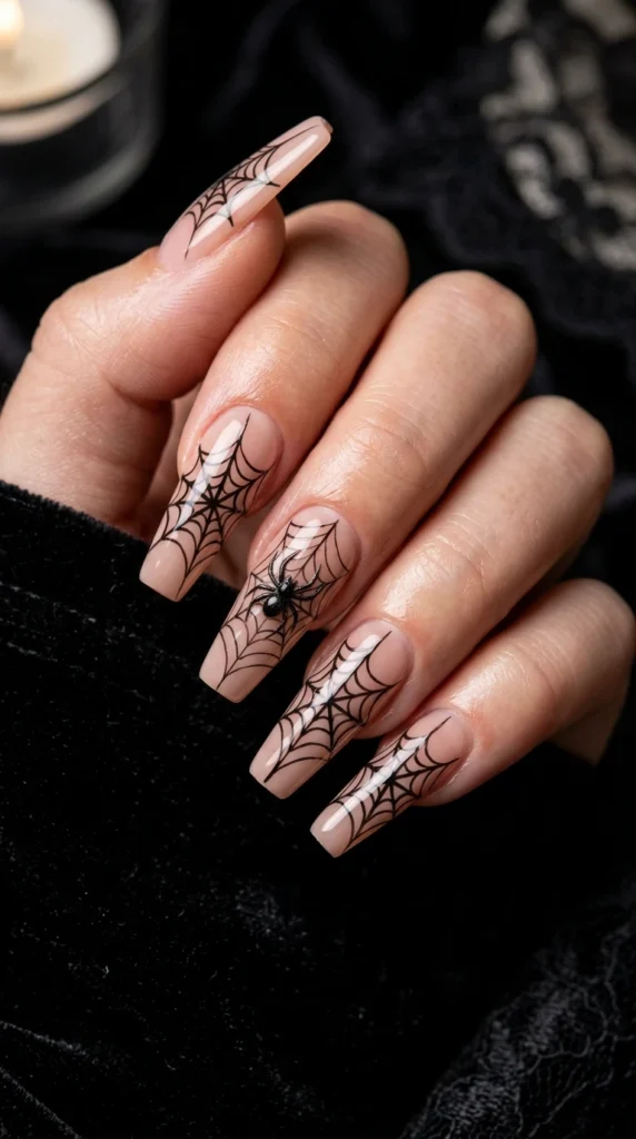 Spooky Spiderweb Accent Nails