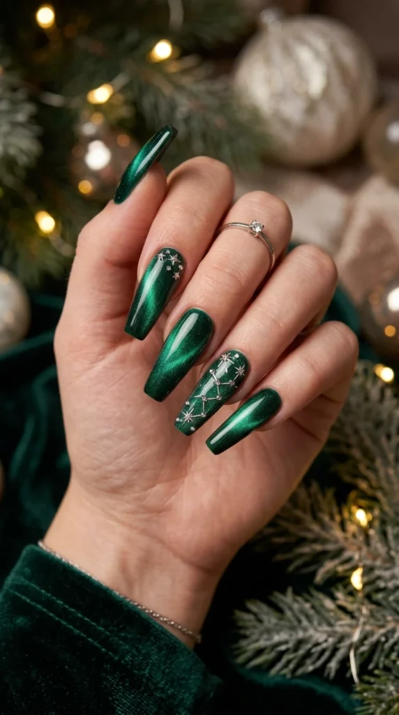 Festive Green Velvet Holiday Nails
