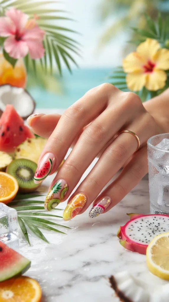 Tropical Fruit Nail Art