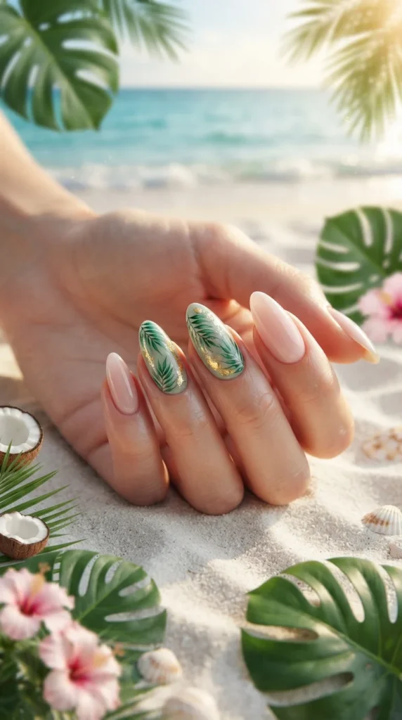 Tropical Palm Leaf Nails