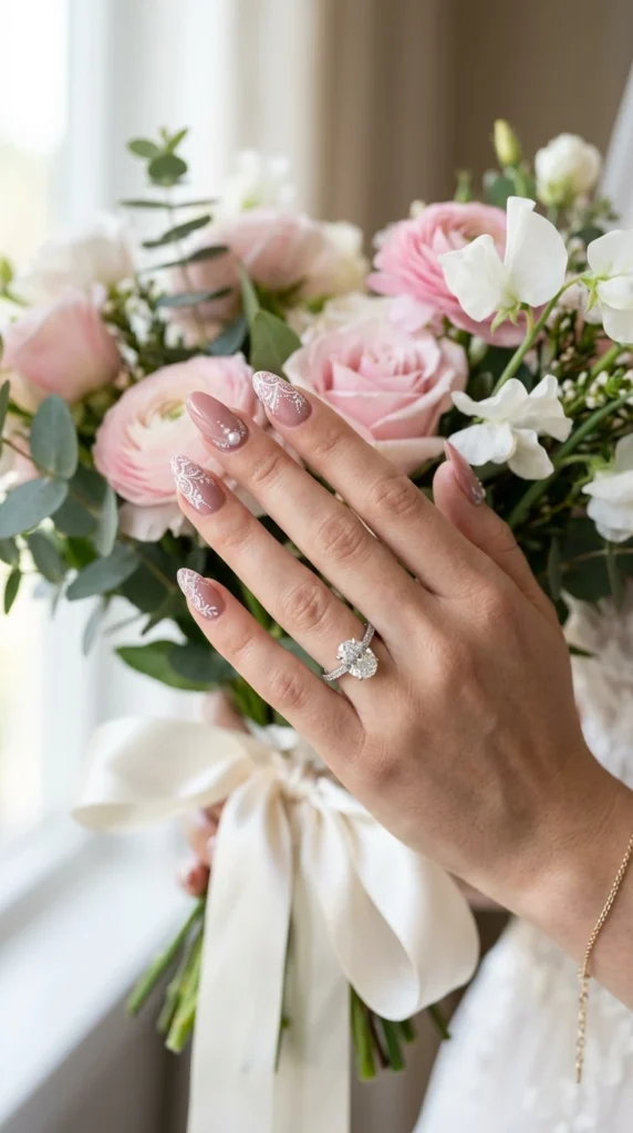 Dusty Rose Bridal Nails