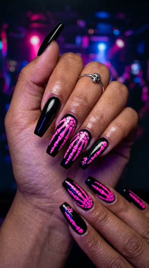 Neon Skeleton Hand Cute Nails