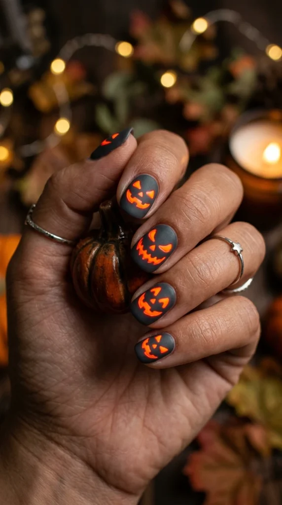 Neon Pumpkin Glow Cute Nails