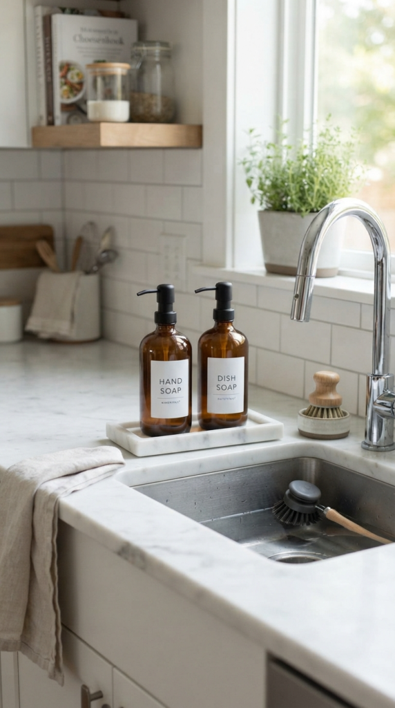 Glass Soap Dispensers with a Marble Tray