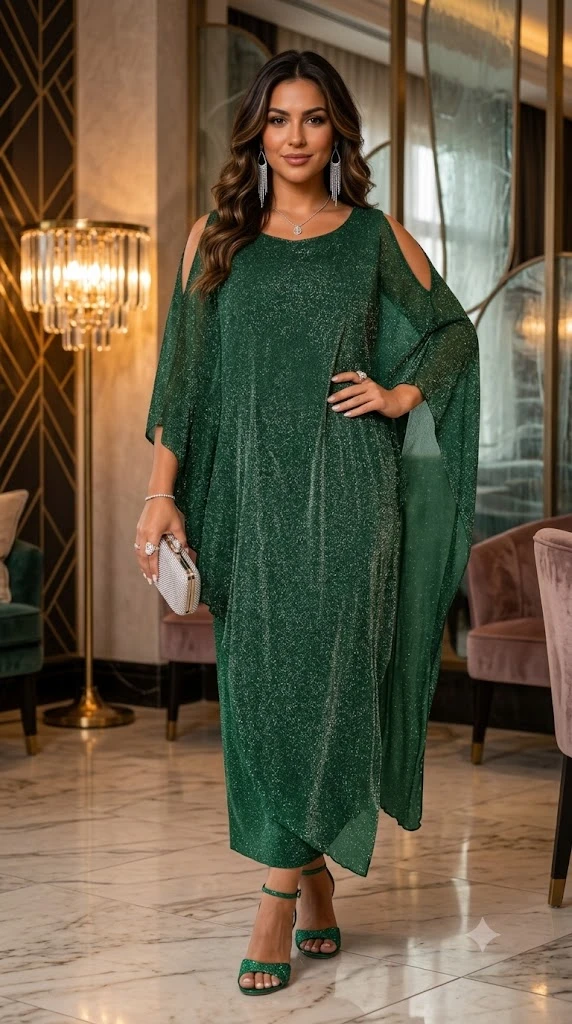 Plus Size Elegant Formal Dress Long Cape Overlay Wedding Guest Formal Cocktail Mother of Bride Outfit