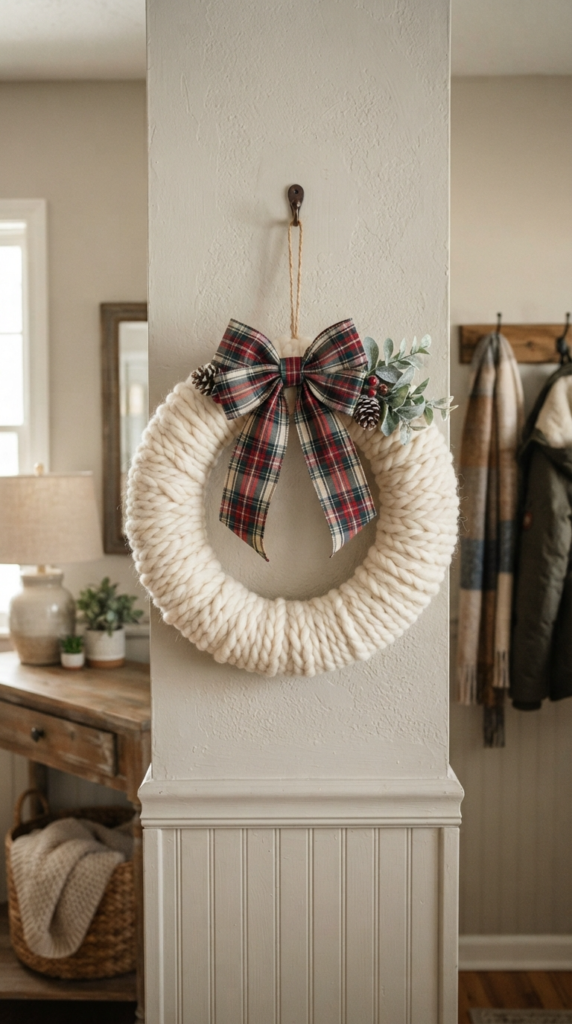 Chunky Knit Yarn-Wrapped Winter Wreath