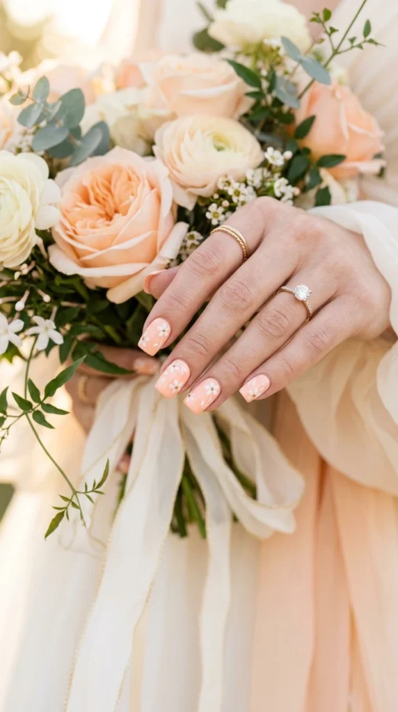 Pastel Peach Cute Wedding Nails