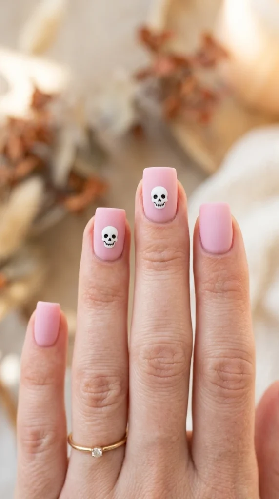 Pastel Pink Cute Halloween Nails