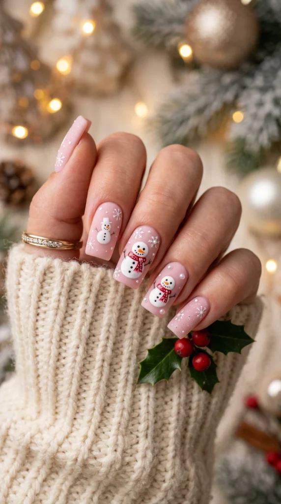 Pastel Pink Cute Christmas Nails