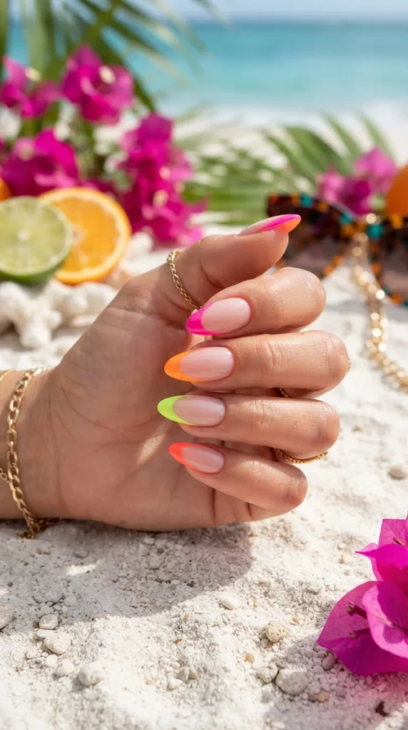 Bright Neon French Tips