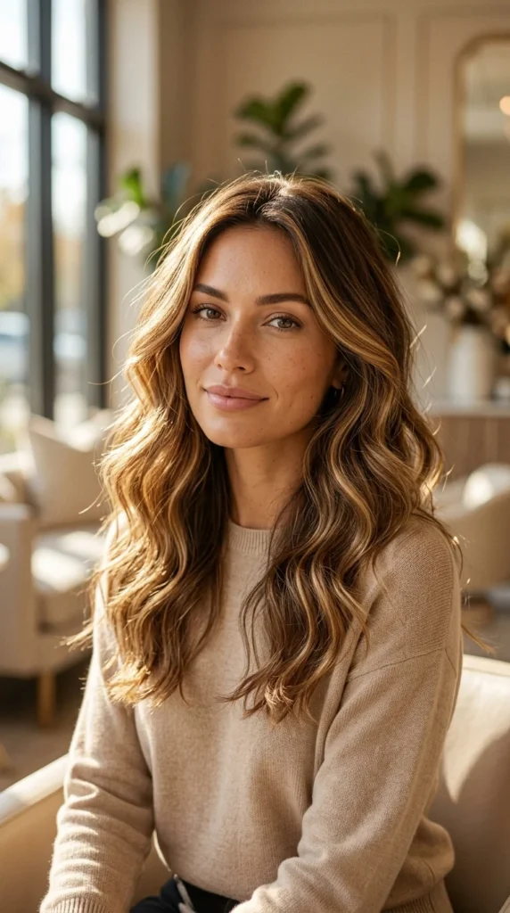 5. Golden Caramel Highlights: Bright Wave Style & Color