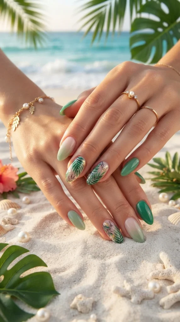 Palm Leaf Accent Nails