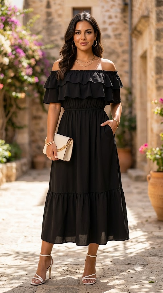 SCOMCHIC Off-Shoulder Maxi Dress with Pockets