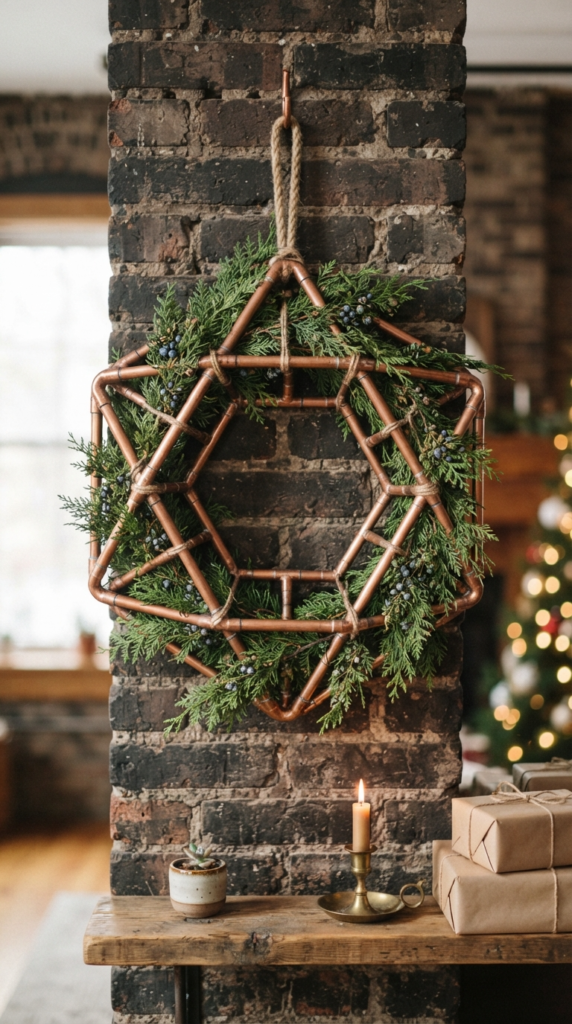 Geometric Copper Pipe Holiday Wreath