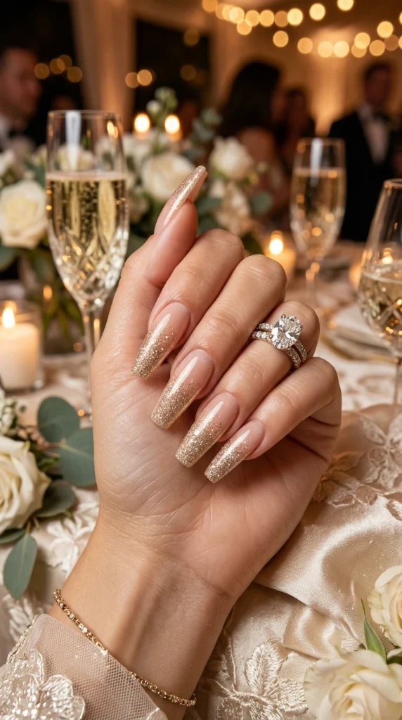 Champagne Glitter Wedding Nail Ideas