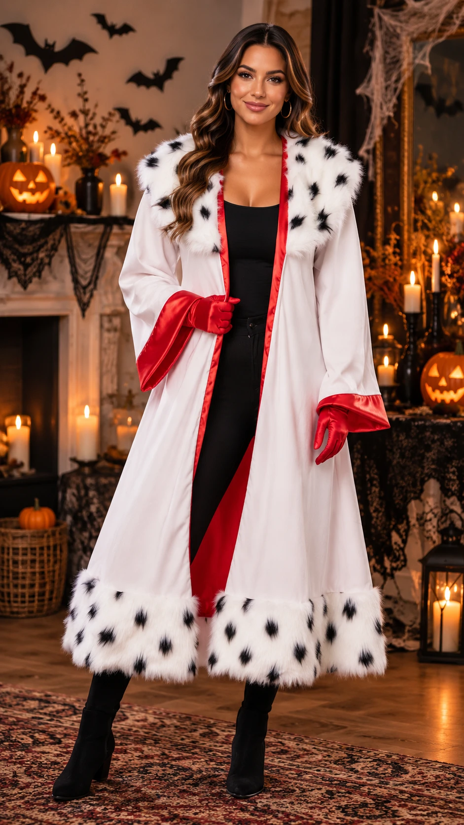Cruella De Vil Coat Costume Accessory with Gloves, Official Disney Cruella Coat and Gloves Set