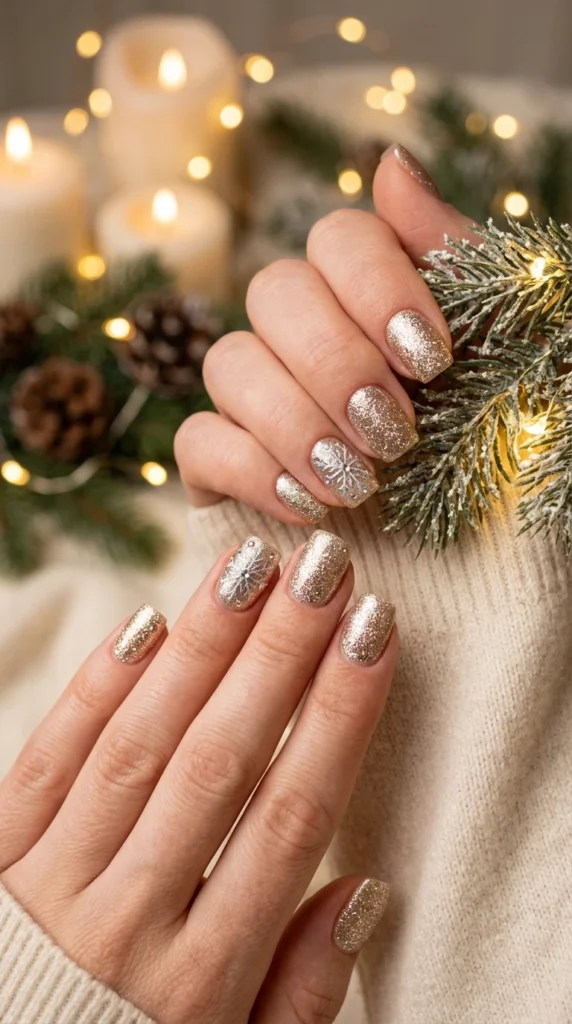 Gold Glitter Winter Nails