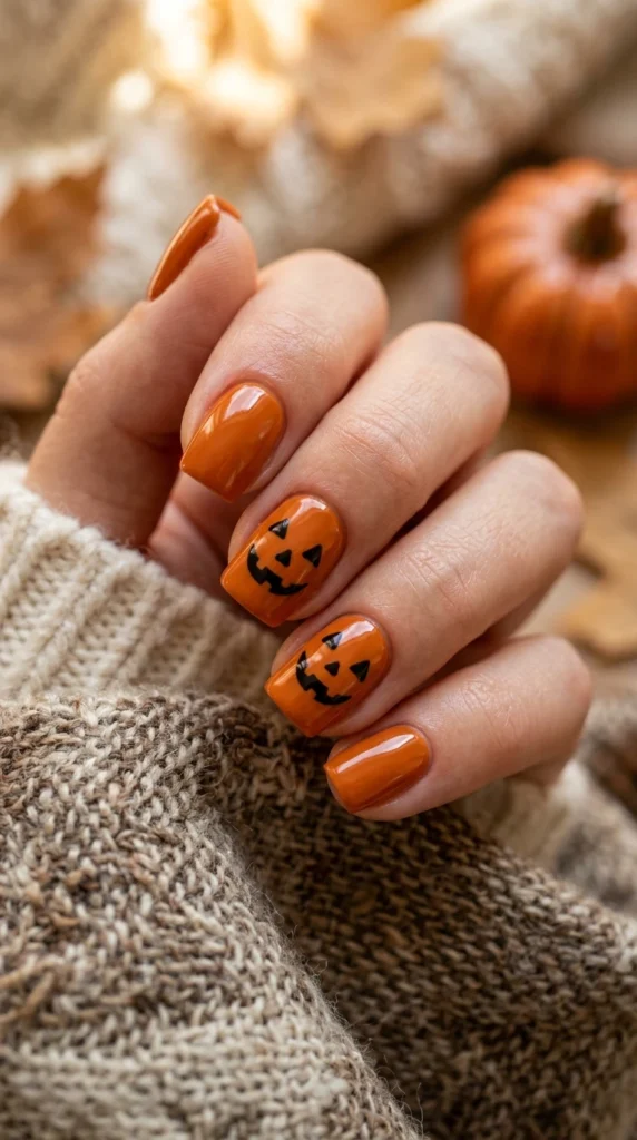Pumpkin Orange Cute Halloween Nails