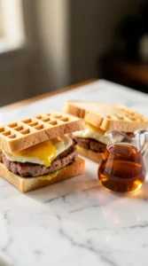 Crisp Maple Waffle, Chicken Sausage & Egg Mashup