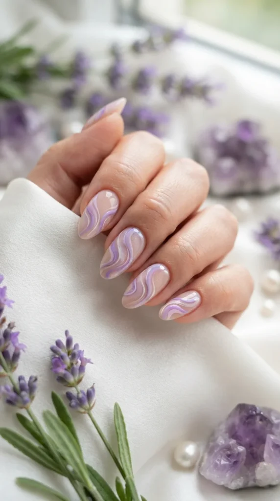 7. Lavender Swirl Nails