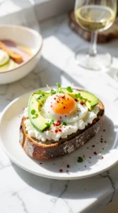 8. Creamy Cottage Cheese Avocado Toast with Poached Eggs