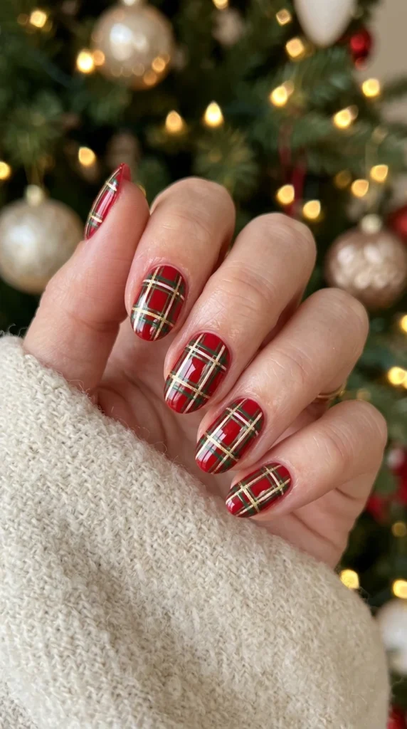 Plaid Pattern Holiday Nails