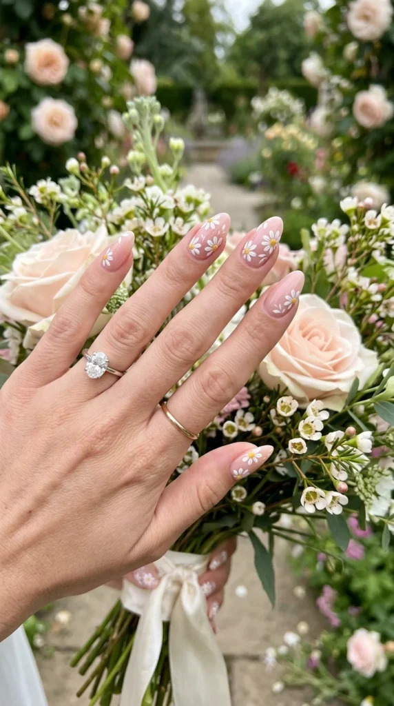 Little Floral Accent Wedding Nail Ideas