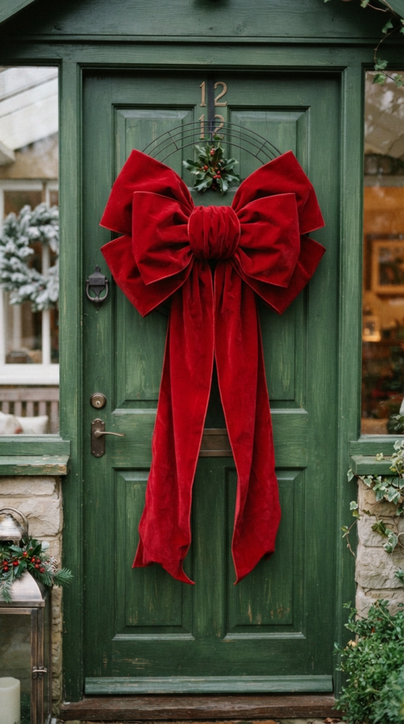 Giant Red Velvet Bow Minimalist Wreath
