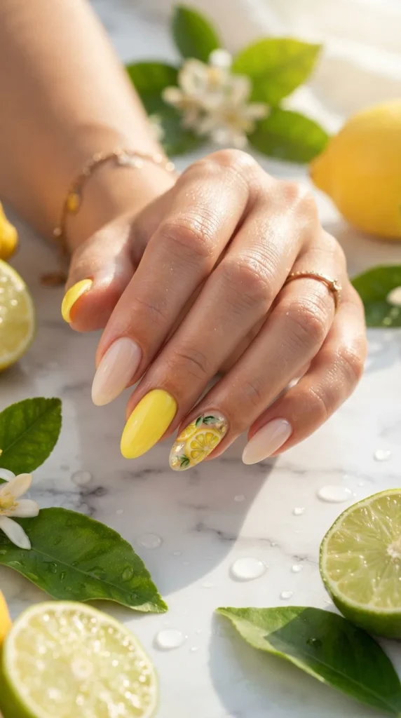 Citrus Yellow Accent Nails