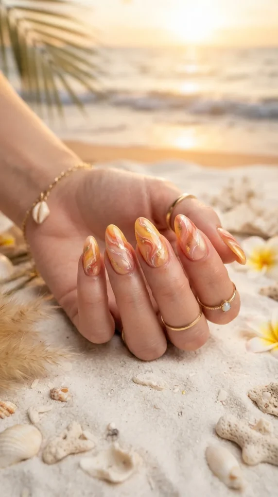 Marble Sunset Swirl Nails