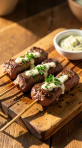 Garlic Butter Grilled Steak Bites Skewers
