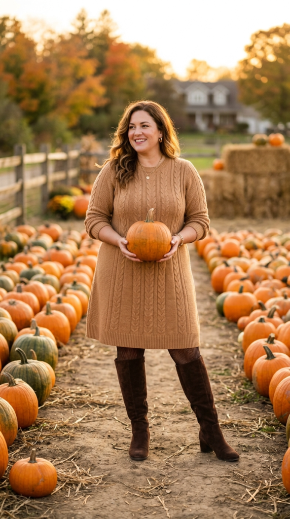 A-Line Sweater Dress and Tall Boots
