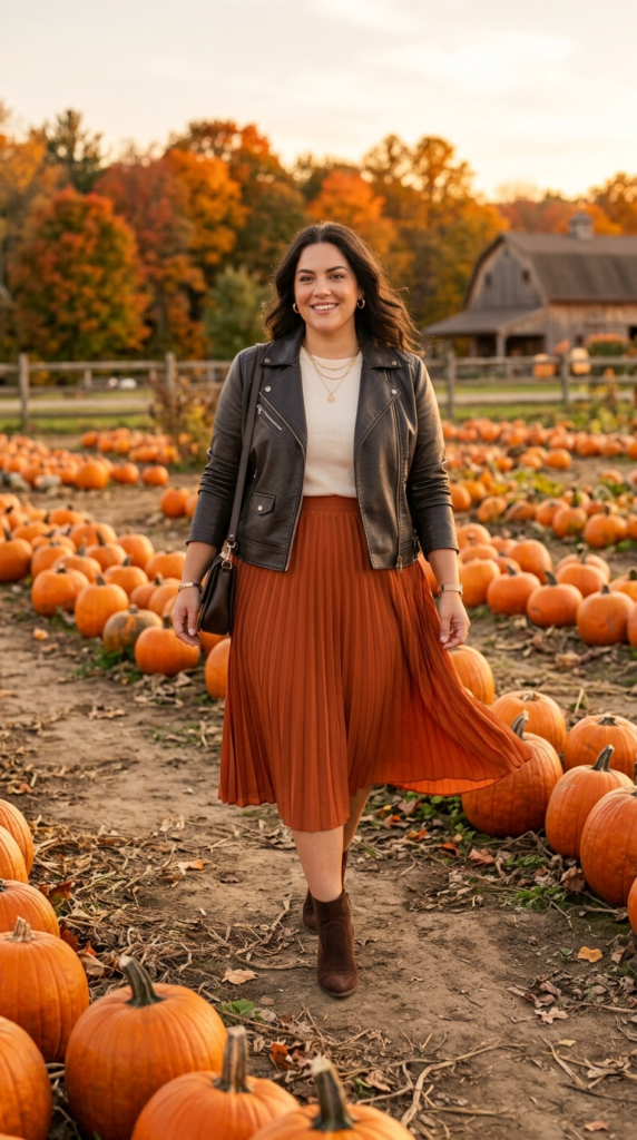 Faux Leather Jacket and Midi Skirt