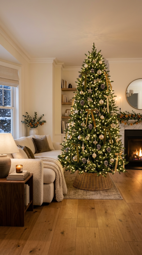 Classic Evergreen Christmas Trees with Warm White Lights