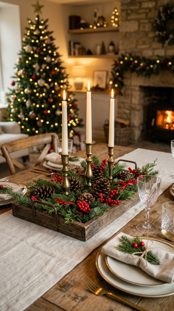 Pinecone and Candle Centerpiece
