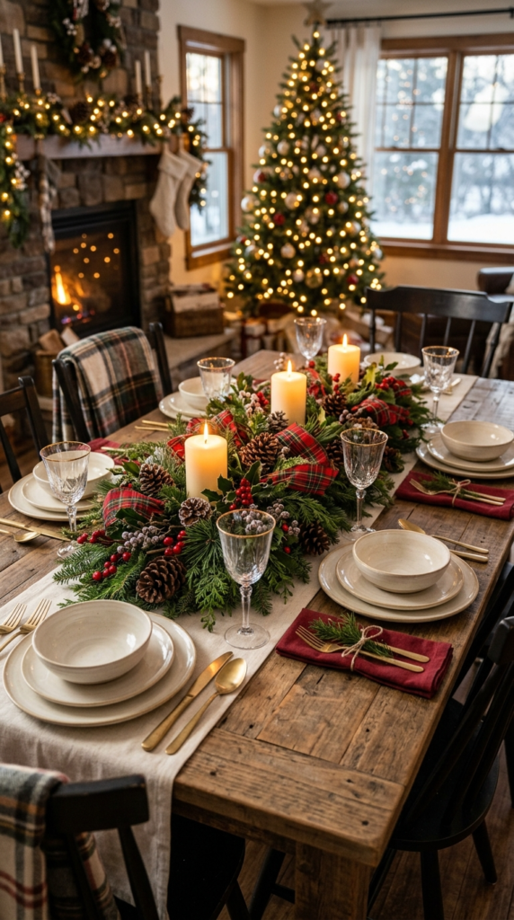 Plaid Ribbon and Greenery Runner