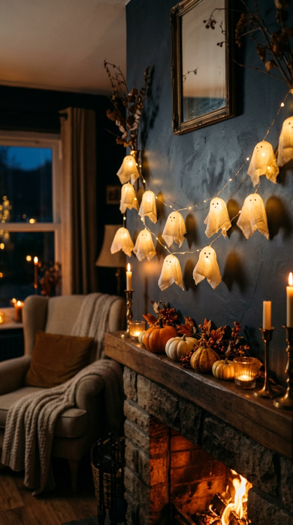 Fairy Light Garland with Fabric Ghosts