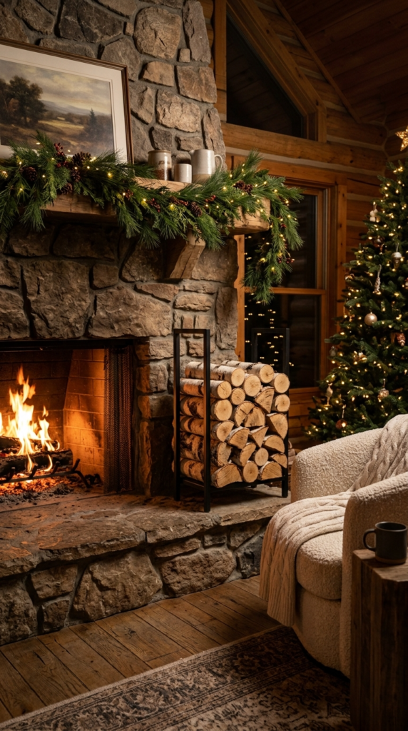 Birch Wood Logs Stacked by the Hearth