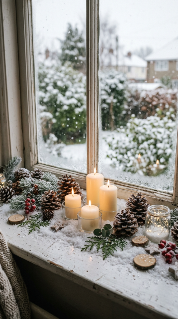 Faux Snow and Pinecone Vignette