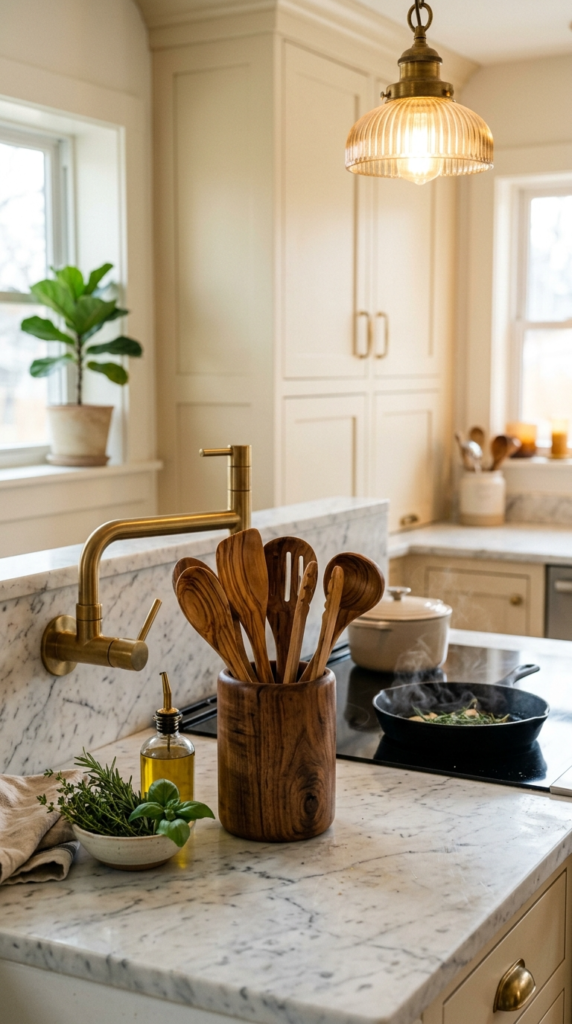 Wood and Brass Utensil Holder