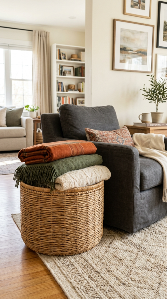 Woven Rattan Storage Baskets for Extra Throws
