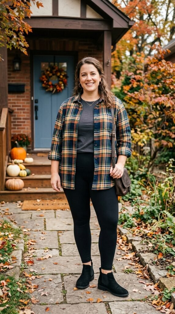Leggings and an Oversized Flannel