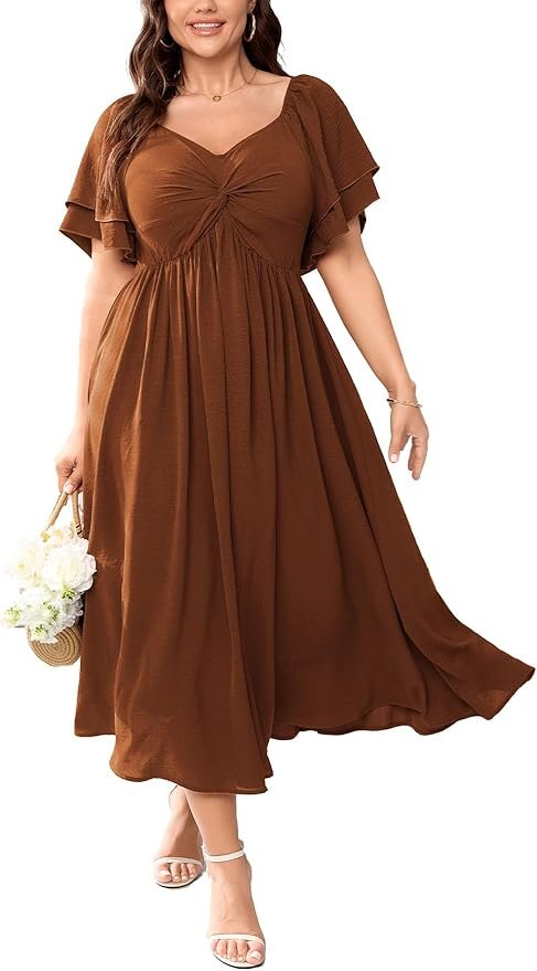 SCOMCHIC Sweetheart Ruffle Sleeve Maxi Dress