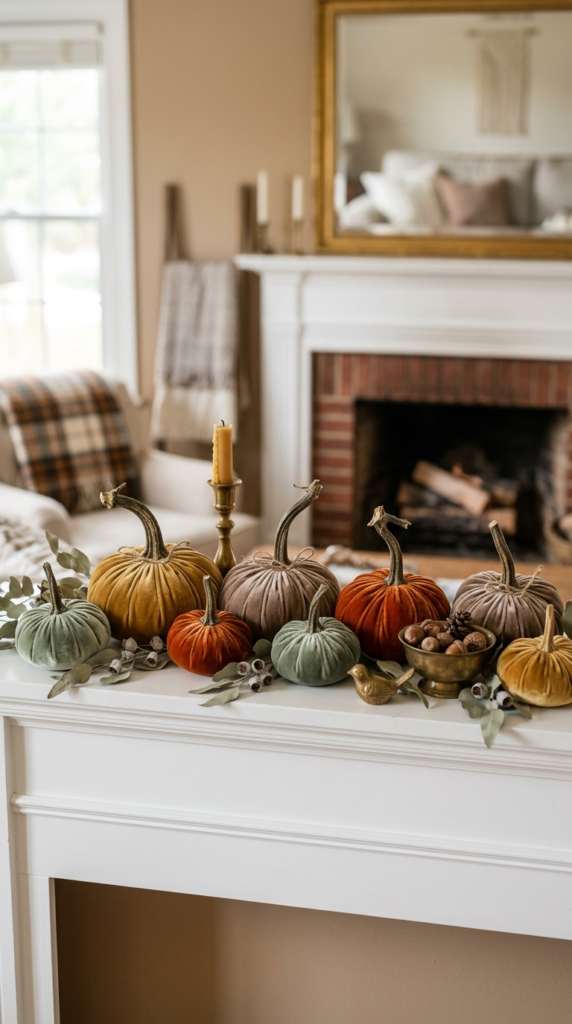 Velvet Pumpkins for Elegant Mantels