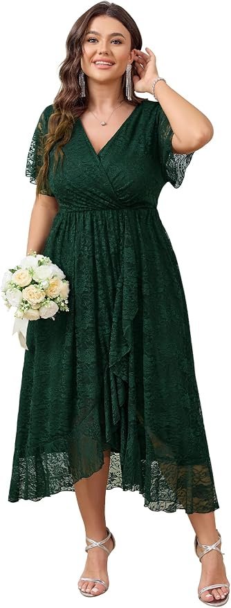 SCOMCHIC Lace Wrap V-Neck Maxi Dress