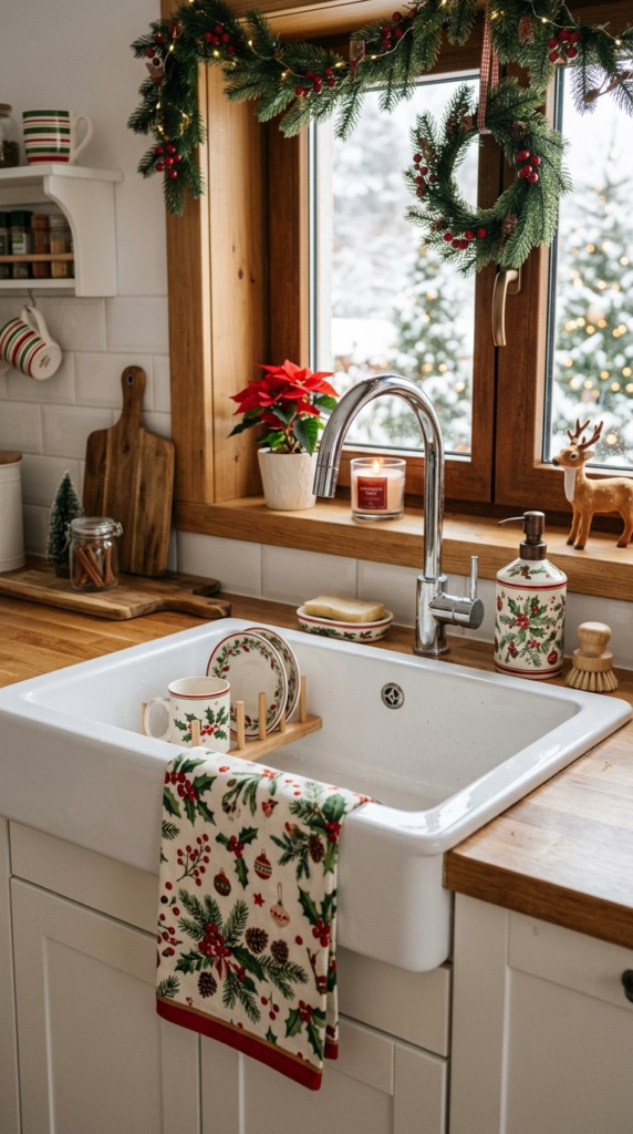 Festive Towels and Soap Dispenser